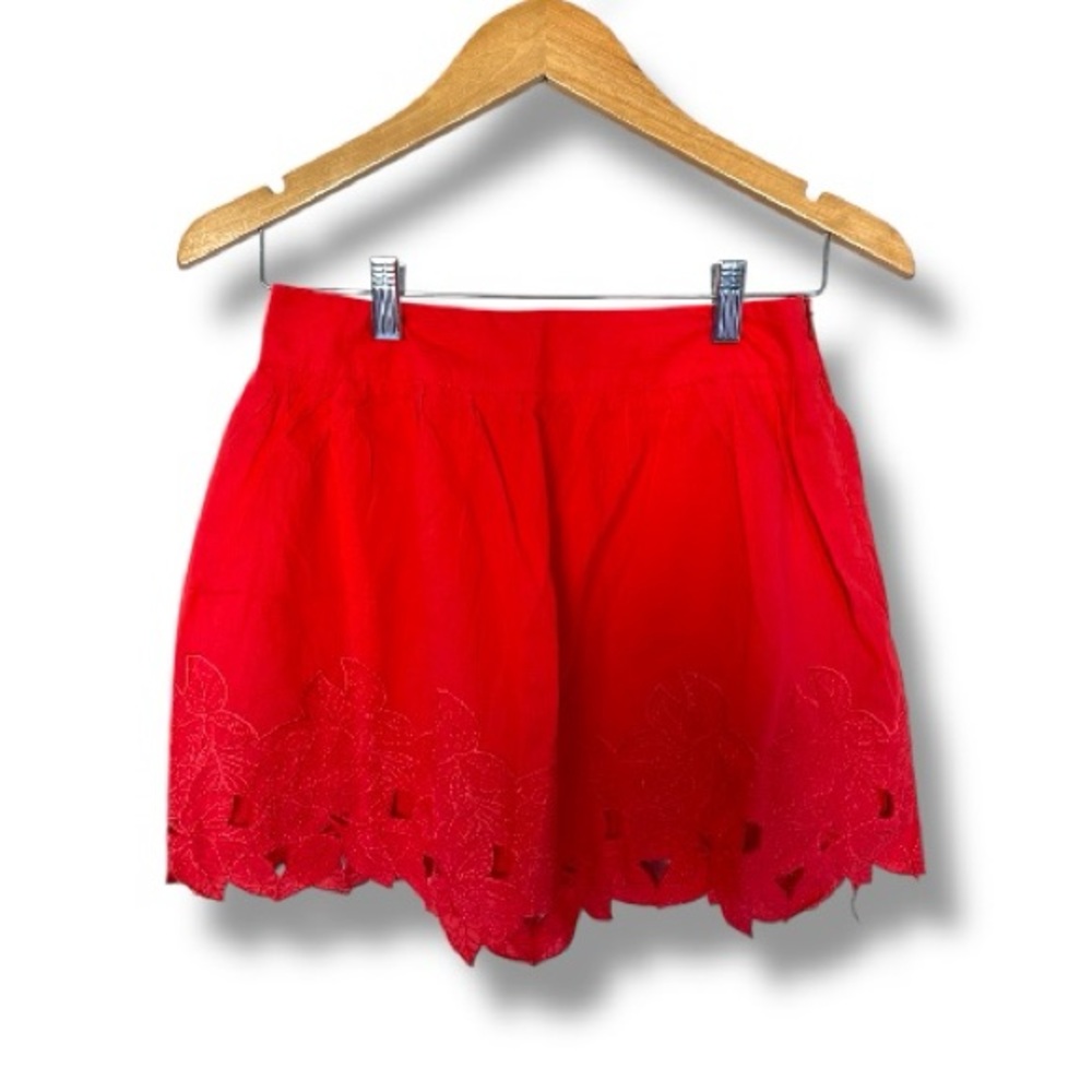 Mimi Chica Red Embroidered Mini Skirt | Scalloped Hem | Size Small